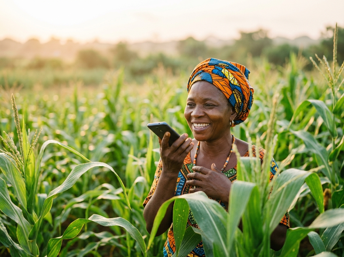 A farmer checking crops in the field